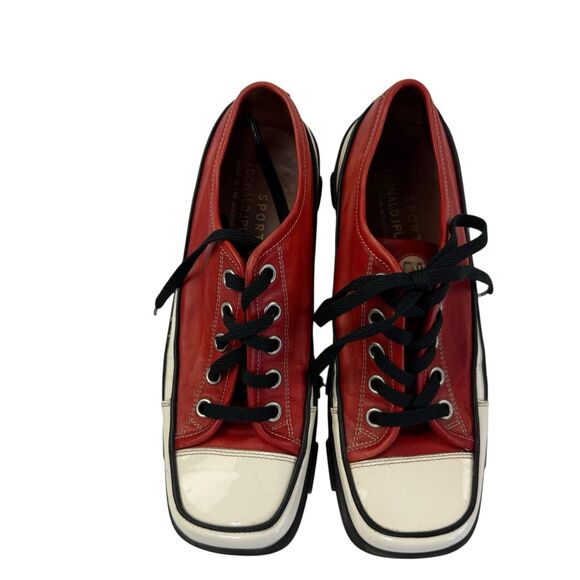 Donald Pliner Actor Red Leather Trainers Size 7.5M 9.5 US Chucks Shoes Patent - Picture 7 of 12